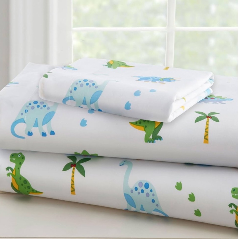 Wildkin 100% Cotton Toddler Sheet Set – Soft & Cozy Bed Sheets - Dinosaur Land